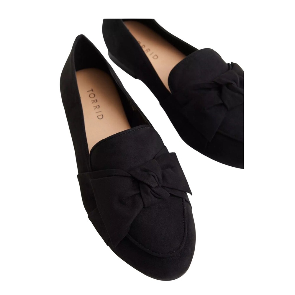 Torrid Black Faux Suede Slip On Loafers Bow Accent Women's Size 11